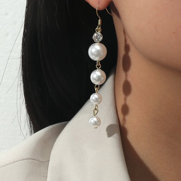 

Faux Pearl Long Drop Earrings, Gold