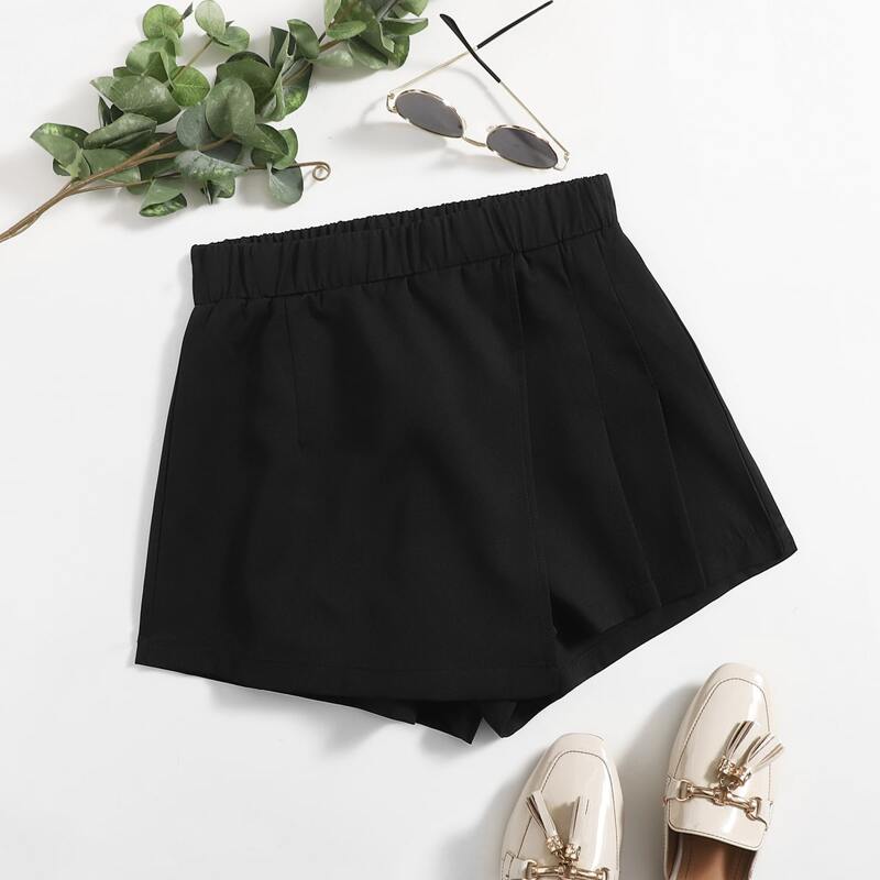 

Wrap Front Solid Skort, Black