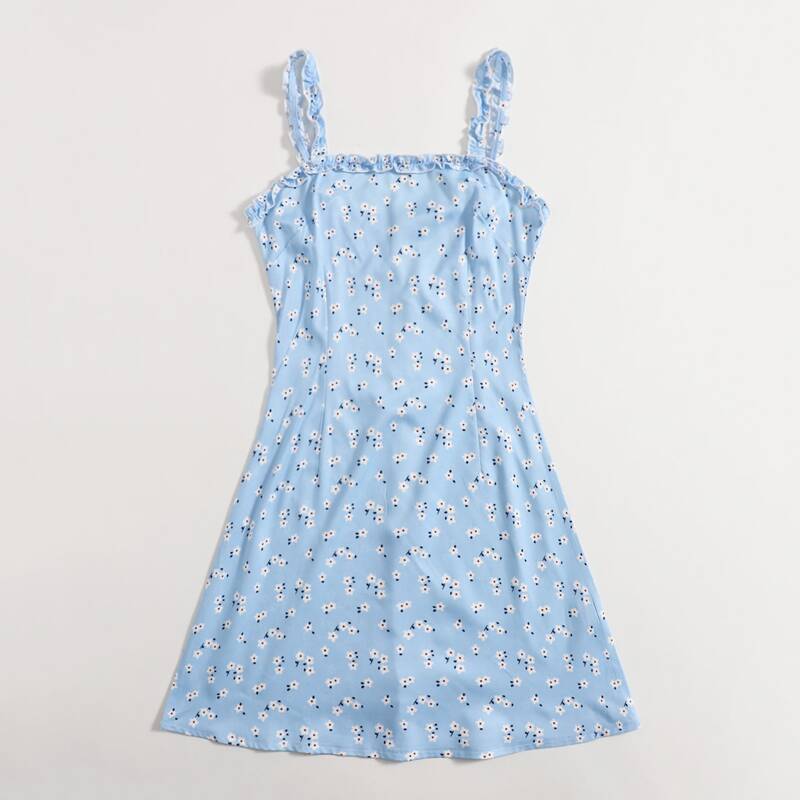 

Ditsy Floral Frill Cami Dress, Baby blue
