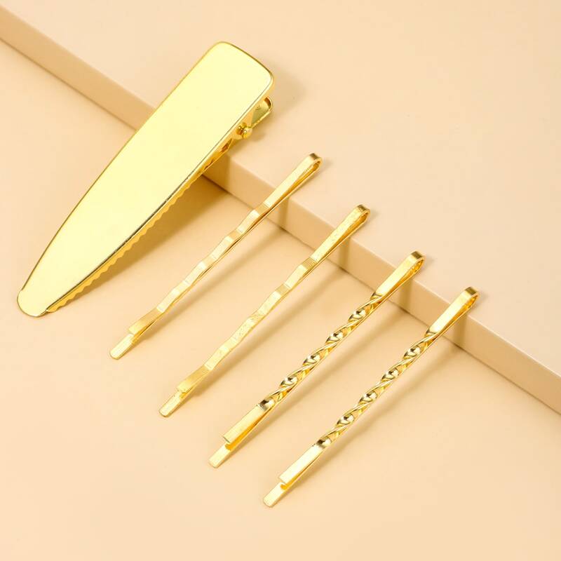 

5pcs Solid Hair Clip, Gold