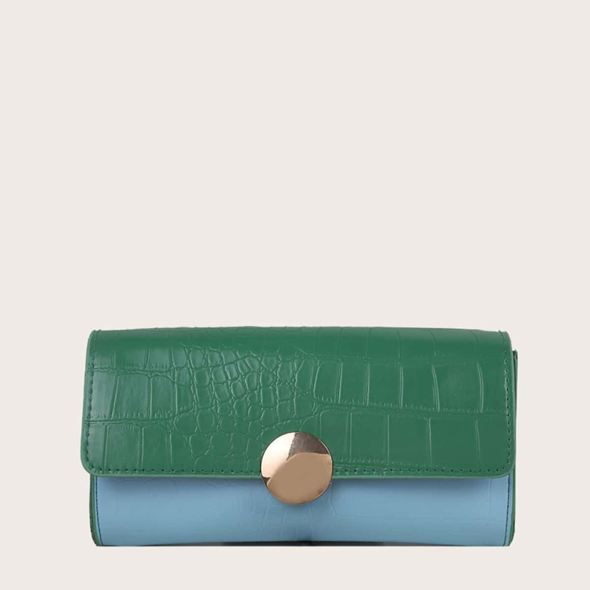 

Faux Pearl Handle Colorblock Baguette Bag, Green