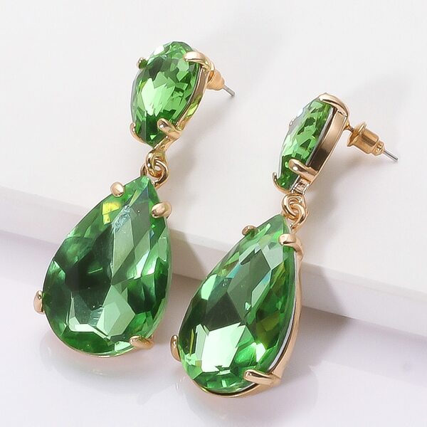 

Rhinestone Water Drop Earrings, Green