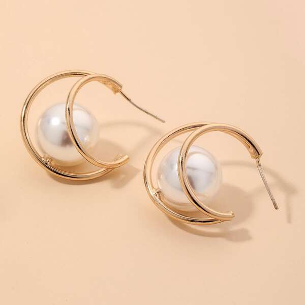 

Faux Pearl Decor Earrings, Gold