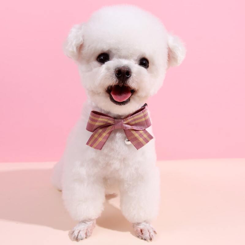 

Plaid Pattern Bow Pet Collar, Dusty pink