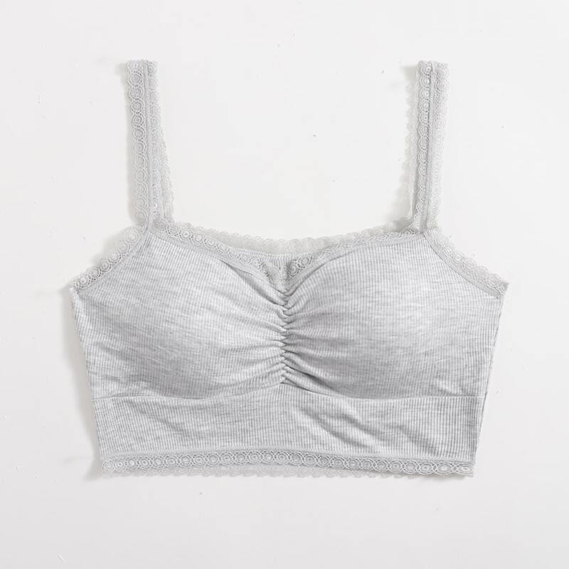 

Lace Trim Rib Bralette, Grey