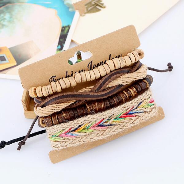 

4pcs Men Vintage Bracelet, Multicolor