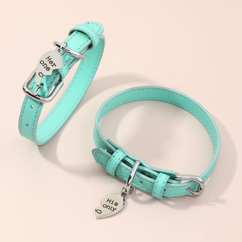 

2pcs Heart PU Pet Collar, Green