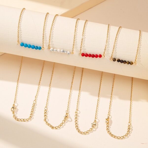 

4pcs 6mm Stone Decor Necklace, Multicolor