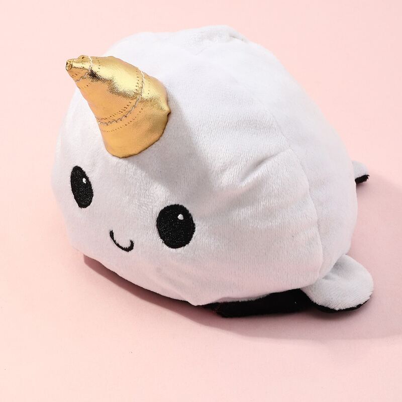 

1pc Double Sided Flip Whale Pet Plush Toy, Black and white