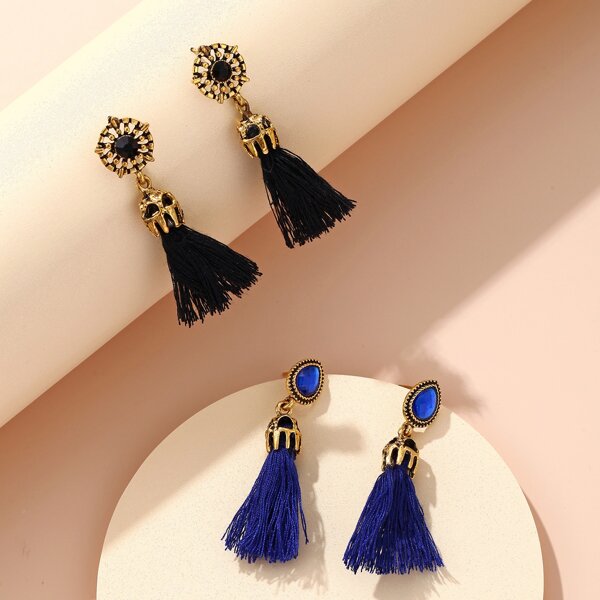 

2pairs Tassel Design Drop Earrings, Multicolor