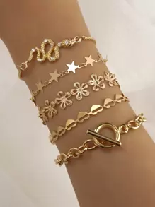 Vòng tay 5 chi tiết hình trái tim - Vàng - Xem 1