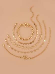 Vòng tay 5 chi tiết hình trái tim - Vàng - Xem 2