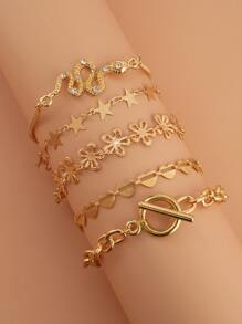 Vòng tay 5 chi tiết hình trái tim - Vàng - Xem 3