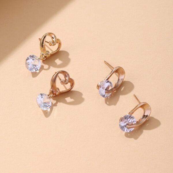 

2pairs Rhinestone Decor Earrings, Gold