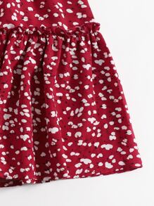 Soleia 繫帶小碎花上衣和褶邊半身裙套裝 - 酒紅色 - 查看 5