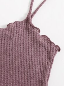 SHEIN EZwear 華夫格針織小褶邊吊帶上衣和短褲套裝