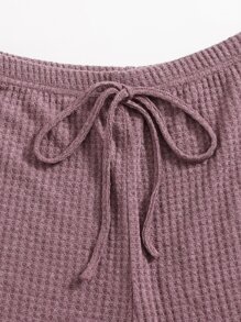 SHEIN EZwear 華夫格針織小褶邊吊帶上衣和短褲套裝