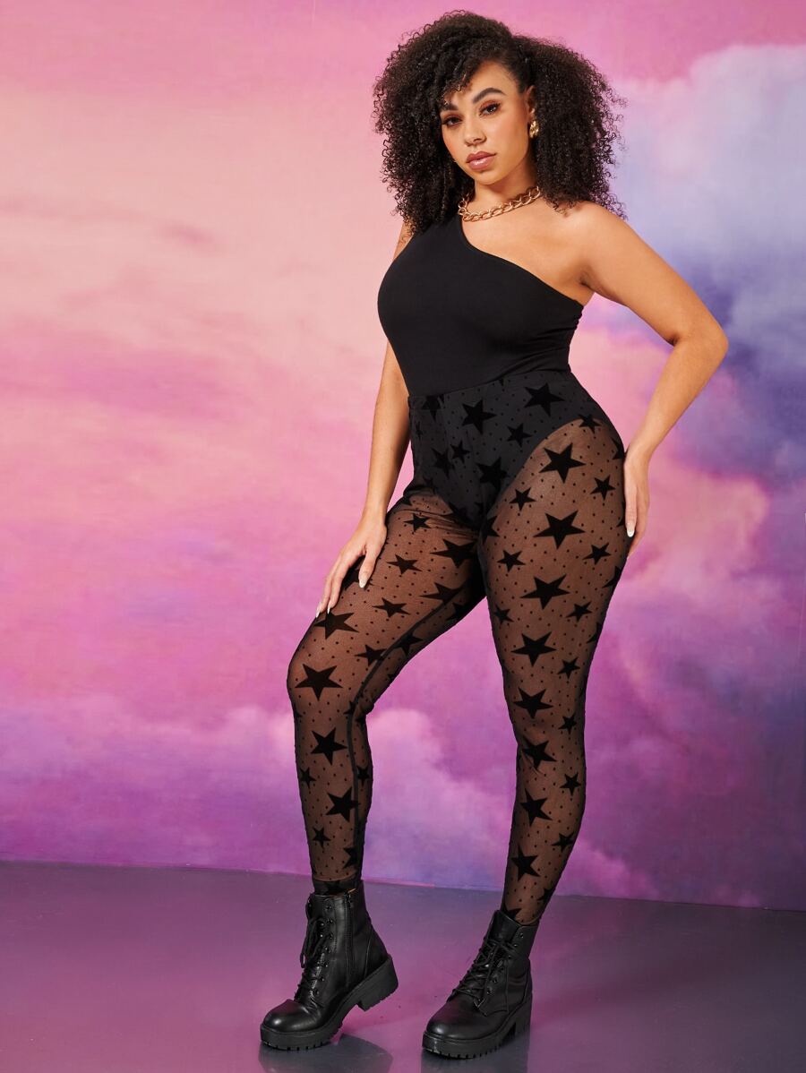 SHEIN Unity Plus Star Print Mesh Sheer Leggings