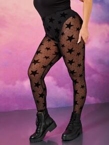 SHEIN Unity Plus Star Print Mesh Sheer Leggings
