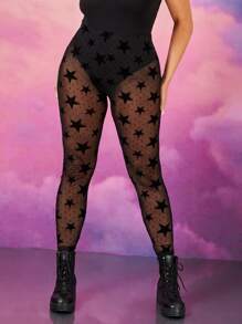 SHEIN Unity Plus Star Print Mesh Sheer Leggings