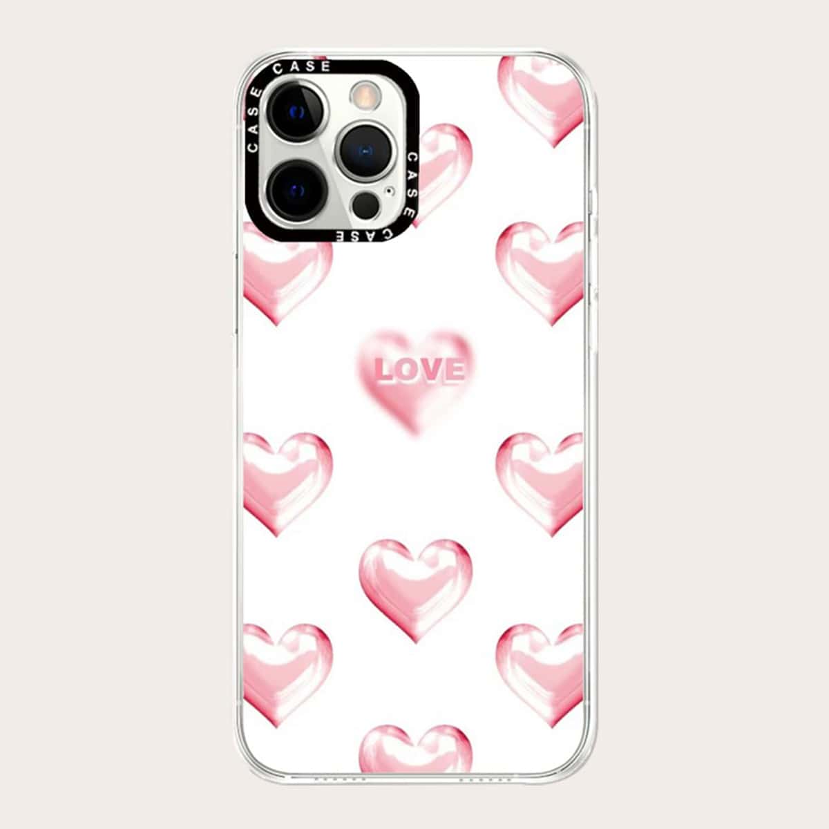 

Heart & Letter Print Phone Case, Pink