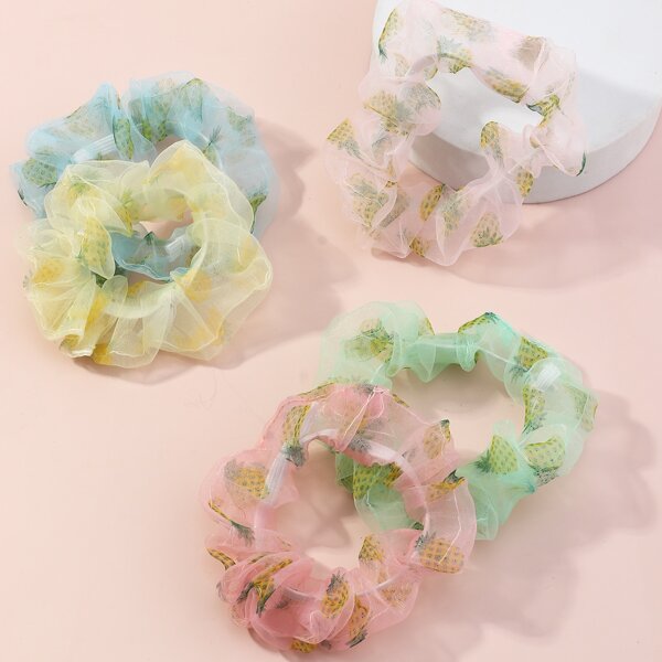 

5pcs Toddler Girls Fruit Print Scrunchies, Multicolor