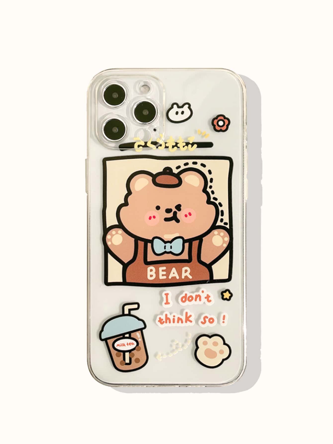 Cartoon Bear Clear Phone Case - Multicolor - View 1