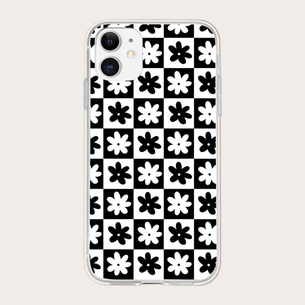 

Floral Print Phone Case, Black and white