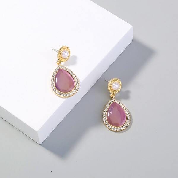 

Rhinestone Water Drop Earrings, Multicolor