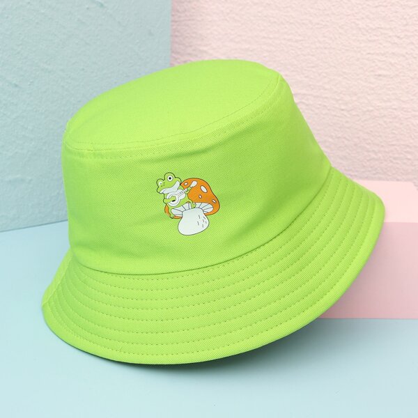 

Cartoon Frog Graphic Bucket Hat, Mint green