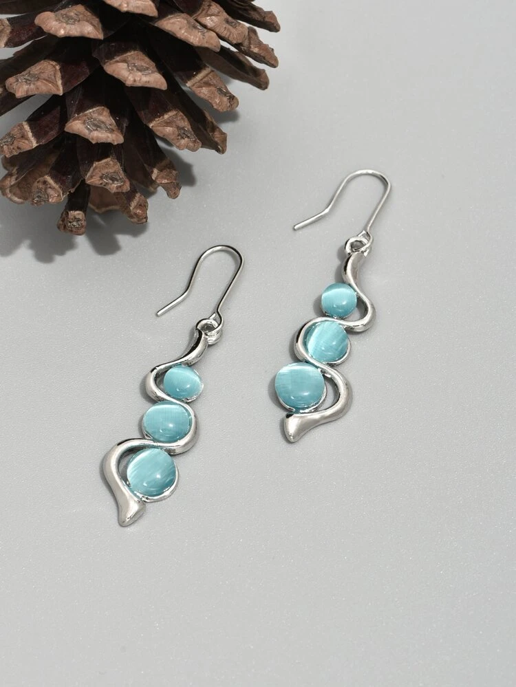 Cat Eye Stone Decor Drop Earrings