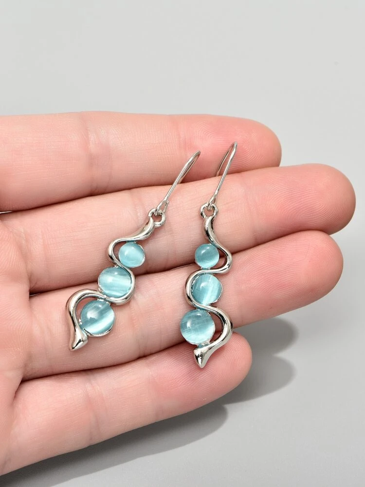 Cat Eye Stone Decor Drop Earrings