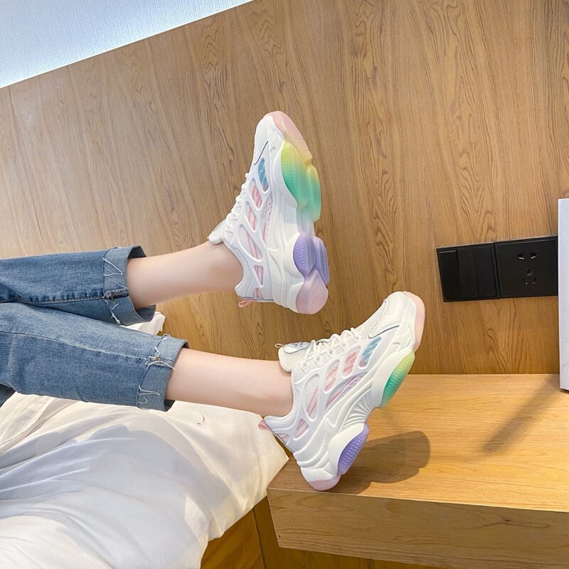 

Ombre Lace-up Mesh Chunky Sneakers, White
