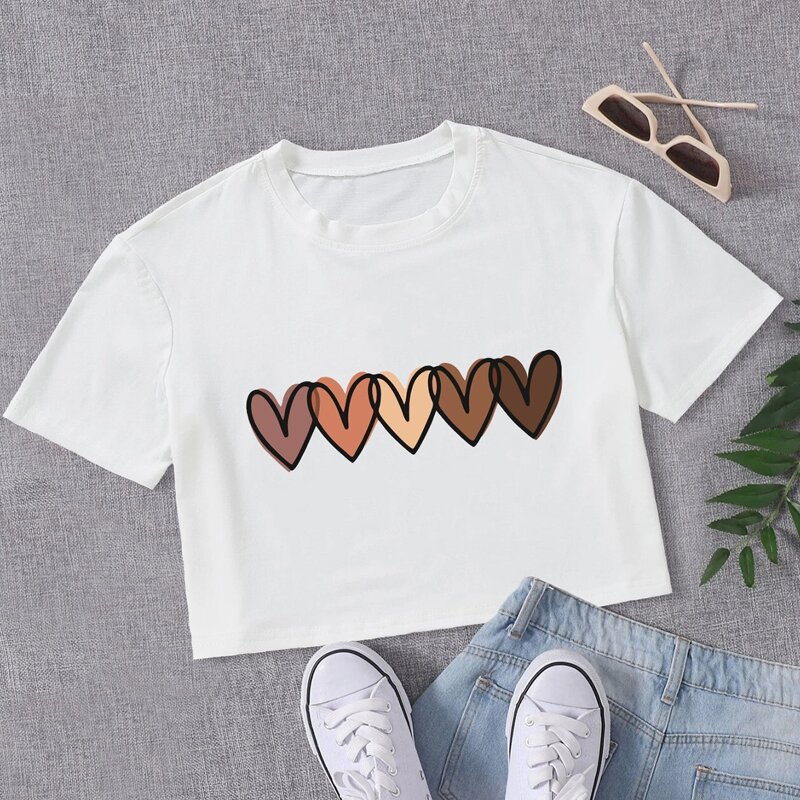 

Heart Graphic Crop Tee, White