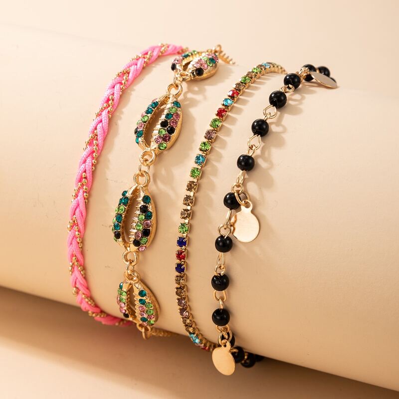 

4pcs Rhinestone Shell Decor Anklet, Gold