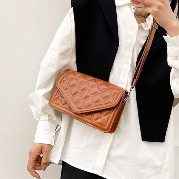 

Minimalist Square Embossed Crossbody Bag, Brown