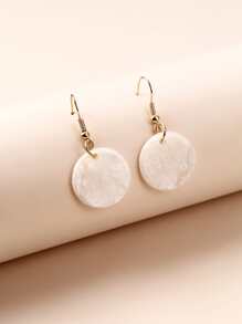 Round Drop Earrings - White - View 1