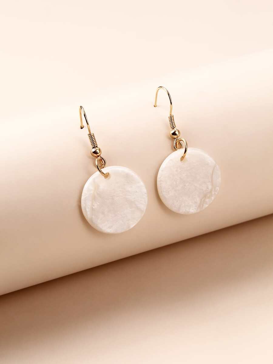 Round Drop Earrings - White - View 1