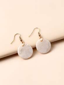 Round Drop Earrings - White - View 2