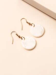 Round Drop Earrings - White - View 3