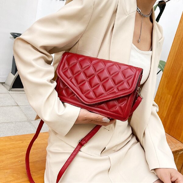 

Minimalist Square Embossed Crossbody Bag, Burgundy