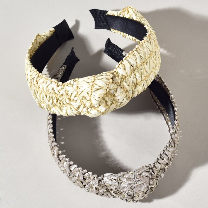 

2pcs Straw Wide Headband, Multicolor