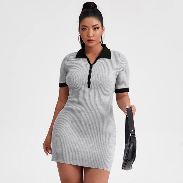 

Plus Polo Neck Sweater Dress, Light grey
