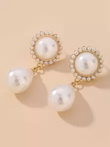 Andkiss 1對假珍珠裝飾垂墜耳環 - 白色 - 查看 2