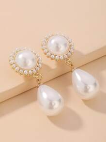 Andkiss 1對假珍珠裝飾垂墜耳環 - 白色 - 查看 3