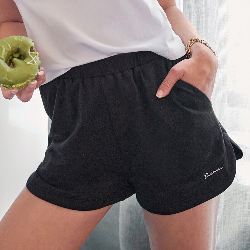 

Letter Embroidery Dolphin Shorts, Black