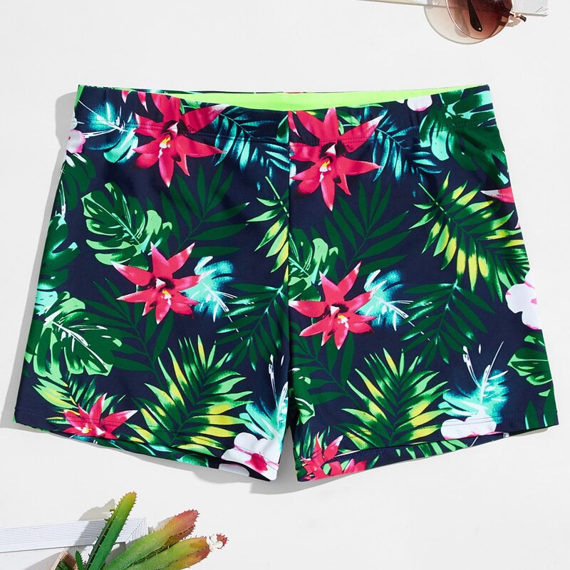 

Guys Tropical Print Swim Trunks, Multicolor