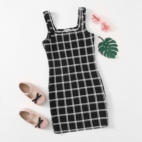 

Girls Plaid Bodycon Dress, Black