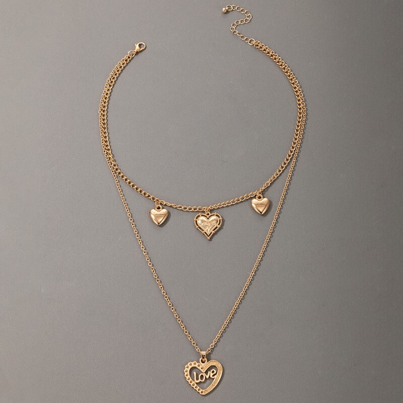 

Hollow Out Heart Layered Necklace, Gold