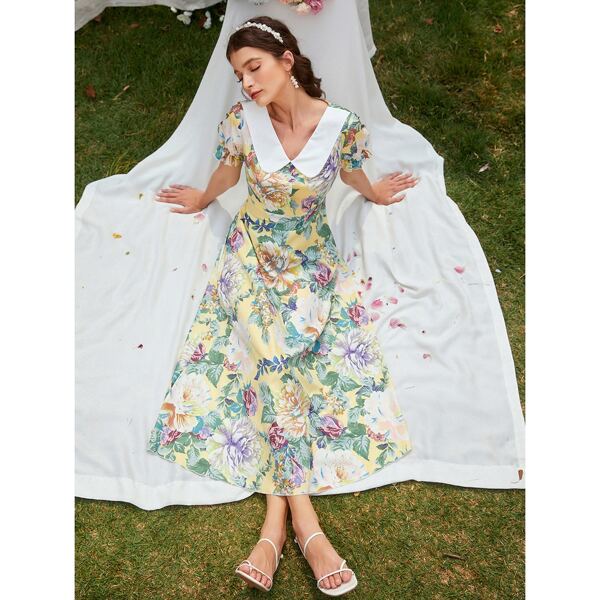

Floral Print Peter Pan Collar Dress, Multicolor